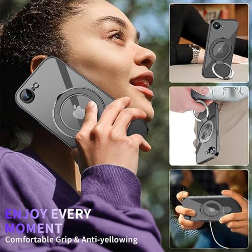 Image of Magnetic for iPhone 16E /17E Case with Invisible Stand[Compatible with MagSafe][Full Camera Lens Protector][Military Drop Protection] Shockproof Not Yellowing Clear Slim Soft for Women Men