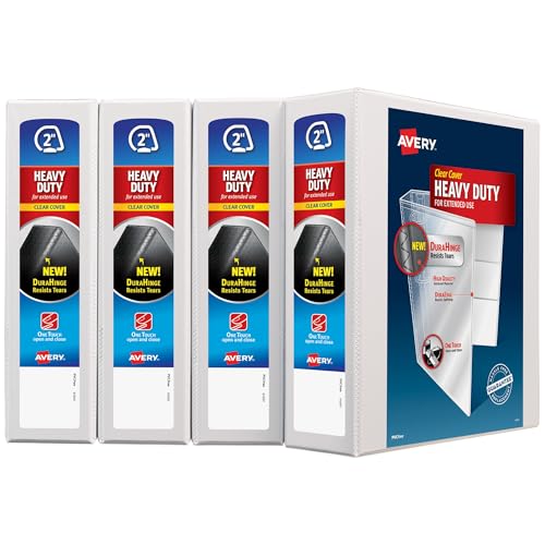 Avery Heavy-Duty View 3 Ring Binder 2 One Touch Slant Rings Holds 8.5 x 11 Paper 4 White Binders (79790)