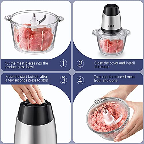 Electric-Food-Chopper5-Cup-Food-Processor-by-ICX-with-12L-Glass-Bowl-and-4-Stainless-Steel-Bladesfor-MeatFruits-Vegetables-Nuts-and-Seasonings300W