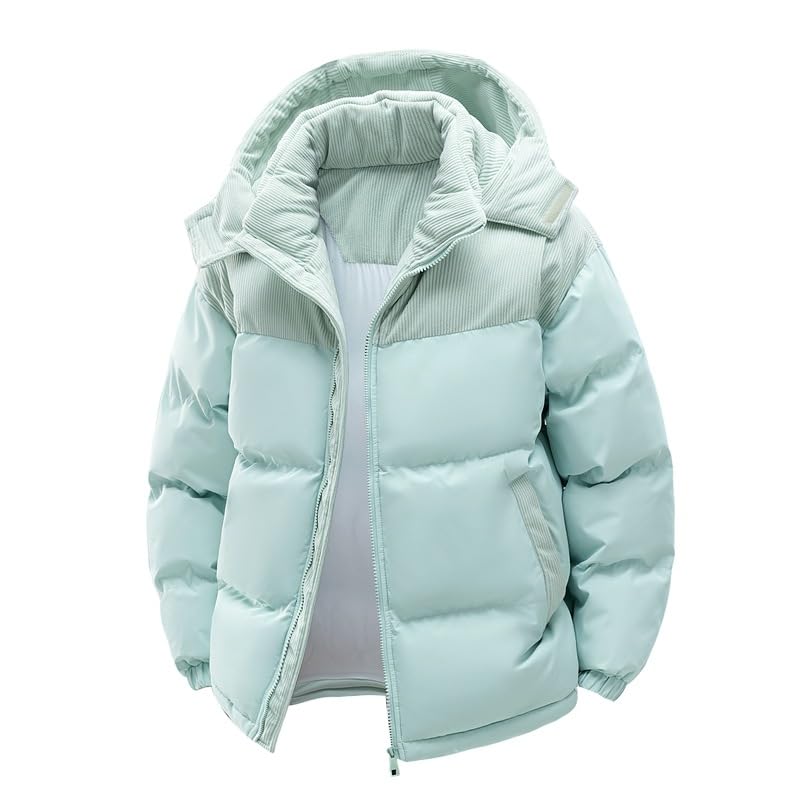 Image of Men's Winter Jacket Solid Color Long Sleeve Zipper Coat with Removable Hood Pockets