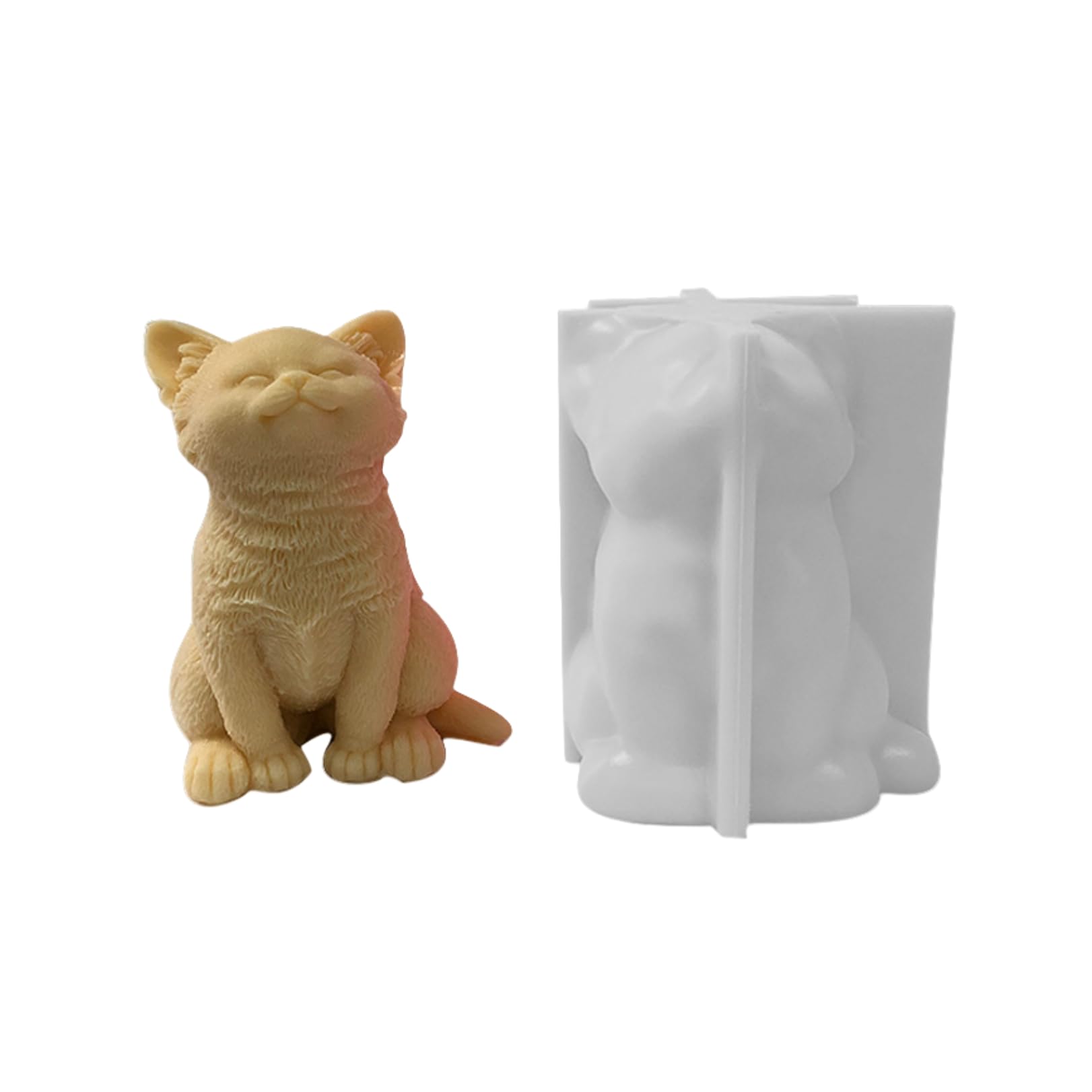 Stampo Per Candele Stampo In Silicone Per Candela Per Aromaterapia Con Gatto Seduto E Gattino, Stampo Per Gatti Animali Fai-Da-Te - Bianco