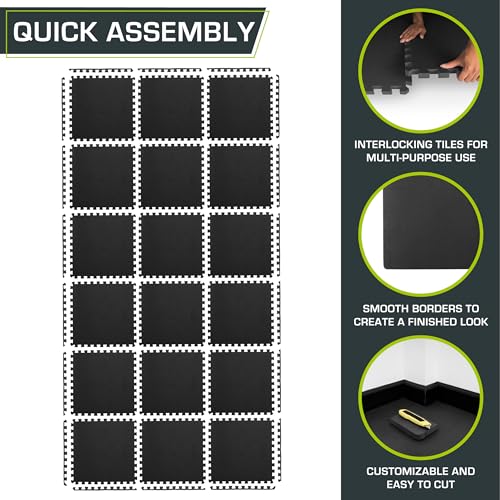 Image of ProsourceFit Weaved Pattern Extra Thick Exercise Puzzle Mat 3 /4-inch, EVA Foam Interlocking Tiles for Protective, Cushioned Flooring for Home and Gym Equipment; Black, 72 SQ FT, 18 Tiles