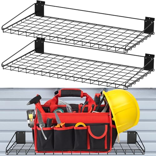 BeapTcely 2 Pcs Slatwall Wire Shelf, 24 x 12 Inch Metal Slat Wall Shelves Heavy Duty Slat Wall Shelf Organizer Slatwall Shelving Accessories for Garage, Home (2, 23.6" x 11.8")