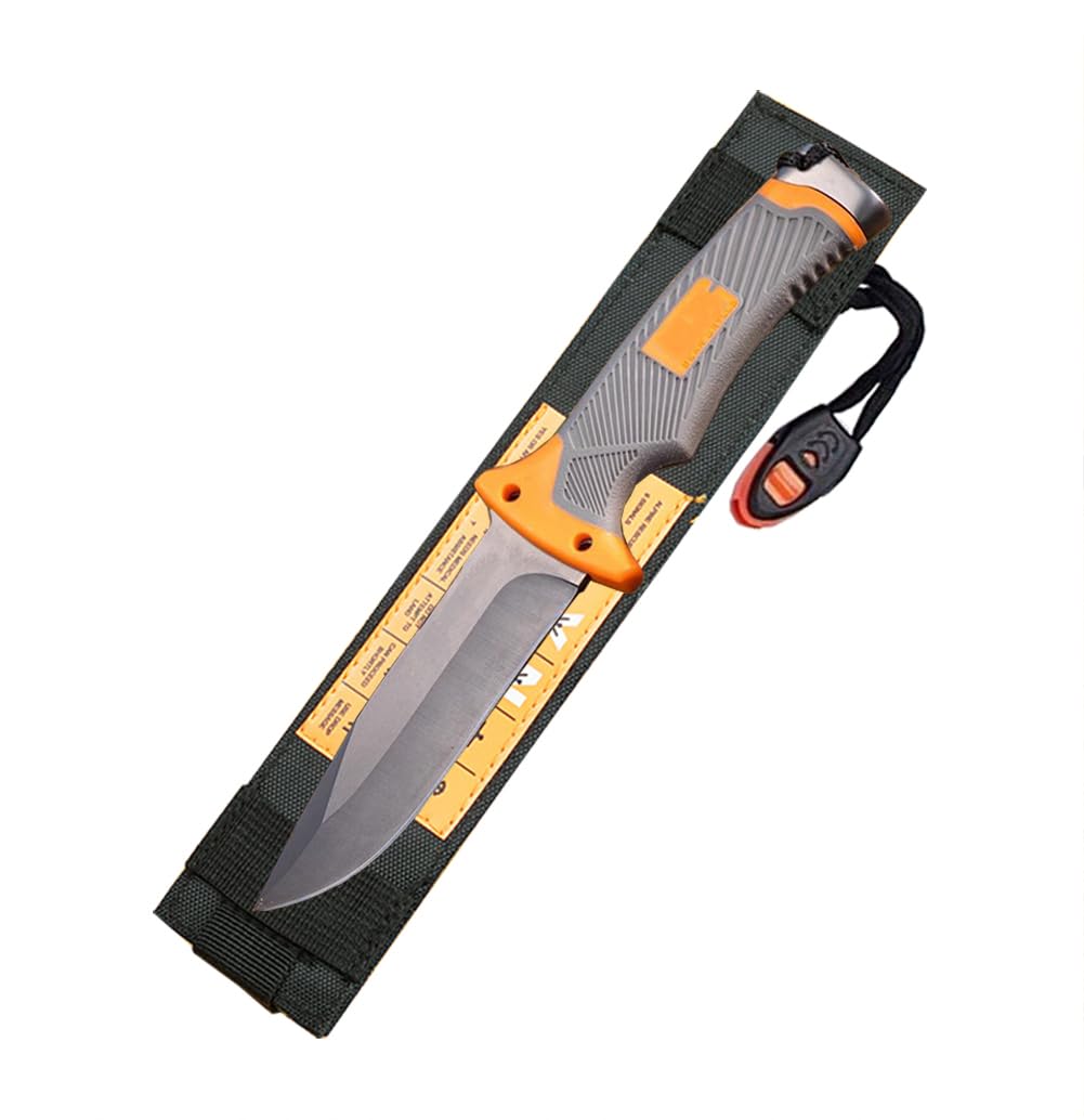 BKGDO High Carbon Steel Multi-Functional Outdoor Tool - Lightweight with Rubber Handle, Hand-Stitched Sheath, Perfect for Hunting, Climbing, Adventure, Rescue, Camping - Ideal Men's Gift (TYPE-B6)