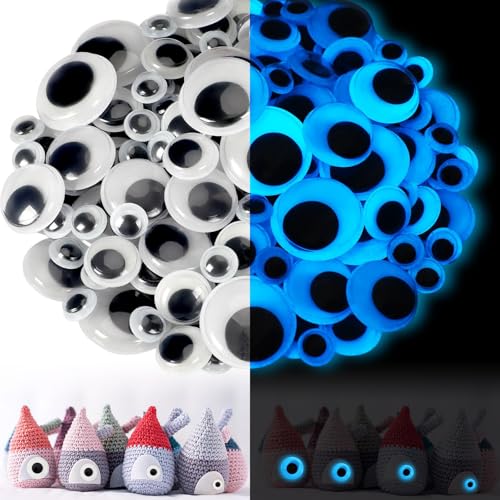 UPINS 300Pcs Glowing in The Dark Googly Wiggle Eyes, Craft Googly Eyes Self Adhesive Sparkle Wiggle Eyes for Luminous Crafts Sticker DIY Handicrafts Halloween Party Decorations 10 mm 15 mm 20 mm 25 mm