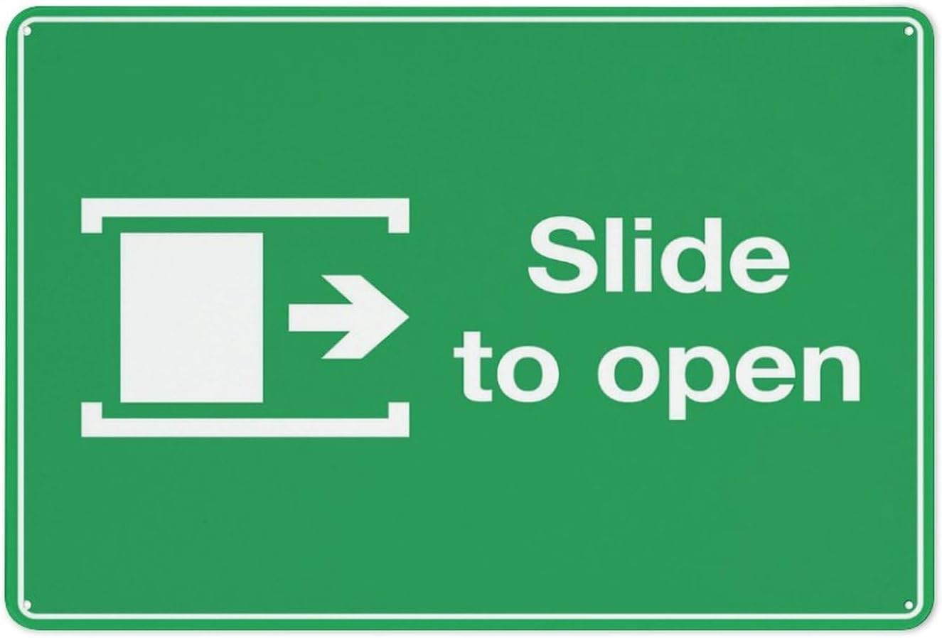 Slide to Open (Right Arrow) Rust-Free Aluminum Warning Sign - Weather Resistant, Waterproof, Easy to Mount for Office, Mall, Store, Indoor/Outdoor 12x8 inch