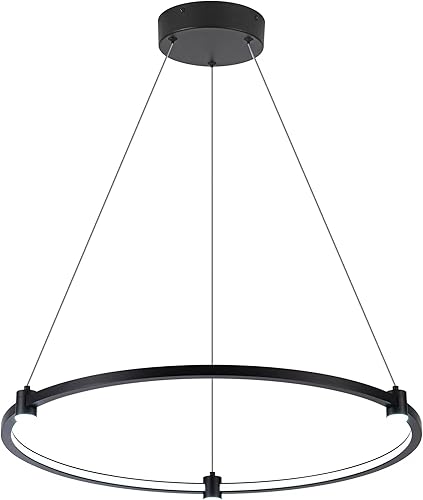 Miniatura 9 de Candelabros LED modernos negros, regulables, contemporáneos, 1 anillo, lámpara colgante LED moderna para sala de estar, cocina, comedor, vestíbulo,