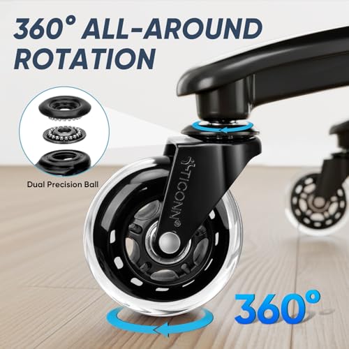Image of TICONN Office Chair Caster Wheels Set of 5 for Tile, Hardwood Floors and Carpets, Universal Fit for Most Chairs (Transparent)