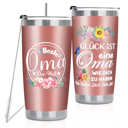 MestectPET Geschenke für Oma, Beste Oma der Welt Thermobecherk zum Geburtstag, Muttertag, Weihnachten, Thermobecher Kaffee to go 600ml