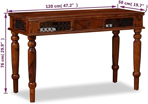 Miniatura 2 de Youuihom Mesa de escritura de madera maciza Sheesham con cajón, escritorio de madera, escritorio de computadora, escritorio de oficina, 47.2 x 19.7