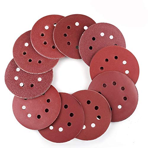 Discos de Lijar de 80 Piezas 125mm,Papel de Lija,8 Agujeros Con Gancho y Bucle,40/60/80/120/180/240/320/400 Granos Surtidos,Durable,Seco,Cambio Rápido,Para Lijadora Excéntrica(125mm)