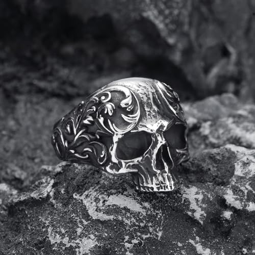 Mens Skull Rings Stainless Steel Gothic Punk Goth Biker Demon Skull Rings Jewelry for Men Size 8/9/10/11/12/133