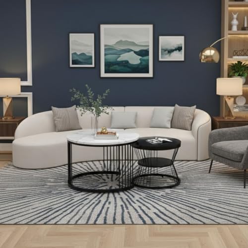 Image of The Round Coffee Table and The Stacking Tea Table with a Gold Metal Frame are Two Versatile Modern Center Tables That Look Great in Living Rooms (Black White 2)