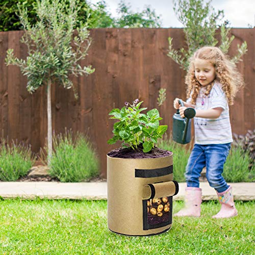 Grow Bags 7 Gallon, Two Windows, 3 Pack Breathable Potato Grow Bags with Handles and Flap, Thickened Fabric, Heavy Duty Plant Grow Bags for Tomatoes, Onions, Carrots and Vegetables, Garden Planter Pot - Thumbnail 3