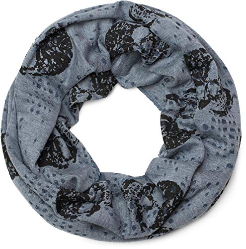 styleBREAKER écharpe snood tête de morts, imprimé skull avec un look vintage destroyed, écharpe, toile, unisexe 01017037, couleur:Bleu chiné