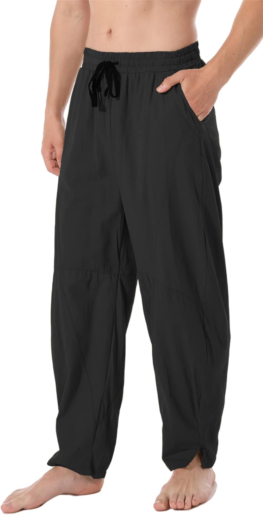 Men's Linen Cotton Loose Fit Casual Lightweight Elastic Waist Summer Beach Pants