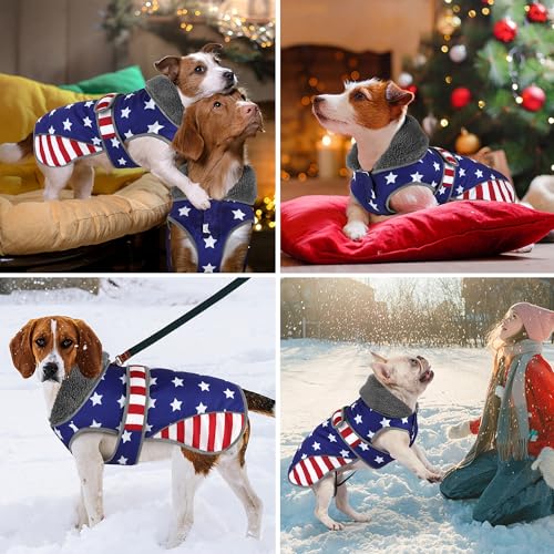 Image of Dogcheer Dog Coat, American Flag Dog Jacket Waterproof Puppy Winter Coat for Cold Weather, Reflective Adjustable Pet Snow Jacket Fleece Sweater for Small Medium Large Dogs - USA Flag, S
