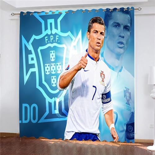 SHAARI Rideau Occultant Cristiano Ronaldo - Star du Football 3D Impression Rideaux Salon d'enfants 2 Pièces Thermique Isolant Anti Froid Polyester Rideaux De...