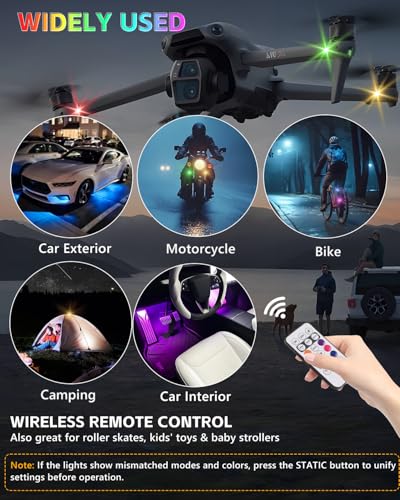 GSOWO Upgraded 4PCS Wireless LED Strobe Lights for Car, 8 Colors Lights | Remote Control, Type-C charging Warning Light for Car Interior Motorcycle Drone Bike Decor — view 6