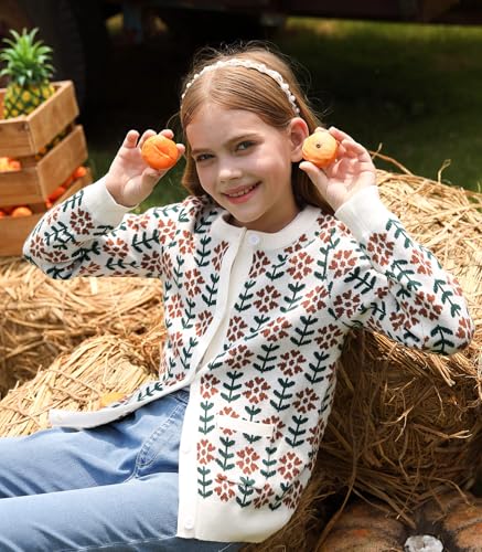 Girls Cardigan Long Sleeve Button Front Sweater Toddler Kids Knit School Uniforms Sweaters with Pockets 3-12 Years