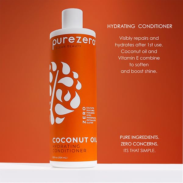 PureZero Coconut Oil Hydrating Silicone Free Shampoo & Conditioner Set – Vegan Formula for Dry or Color-Treated Hair – Deep Moisture, Sulfate-Free, Paraben-Free, Cruelty-Free Hair Care Duo, 2 × 12 oz - Image 3