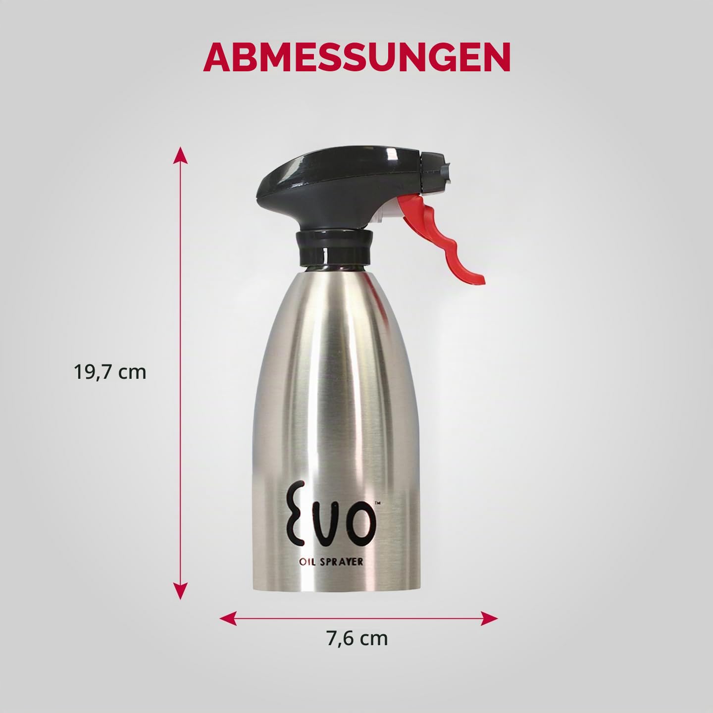 Evo 18/8 Edelstahl-Ölsprüher ohne Aerosol für Olivenöl, Speiseöle und Essige, Silber, 473 ml Fassungsvermögen