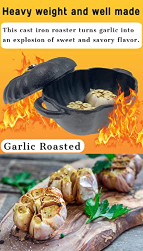 Aokdeer Garlic Roaster, Pre-Seasoned Cast Iron Garlic Roaster Oven Baker And Garlic Presses Set For Kitchen, Pumpkin Soup Pot Casserole, Bbq Grill Garlic Roasted Baker Tool For Outdoor Picnic Camping #TOP3