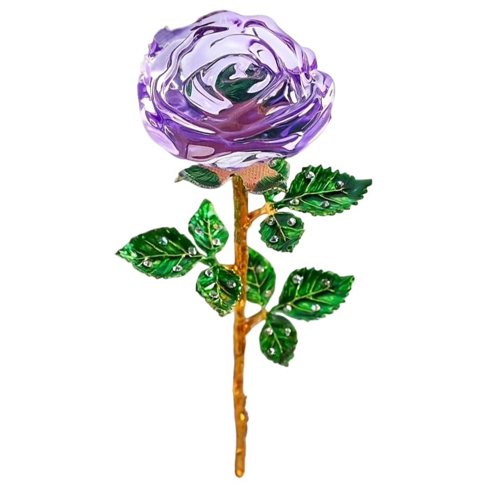Magicherry Crystal Rose Flower Artificial Flowers Crystal Rose Bouquet Figurine Ornaments Home Table Centerpiece Decor for Christmas Anniversary Wedding, Purple