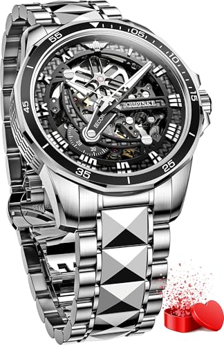 Image of OLEVS Mens Watches Skeleton Mechanical Black Watches for Men Wrist Watches Automatic Luxury Tungsten Steel Sapphire Crystal Waterproof Luminous Gold and Black
