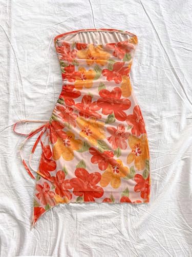 SOLY HUX Women's Floral Strapless Mini Dresses Summer Beach Vacation Short Bandeau Bodycon Dress2