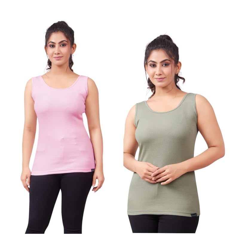 Womens Cotton Blend Tank Top, Slim Fit, Solid Sleeveless Vest for Women-image-48