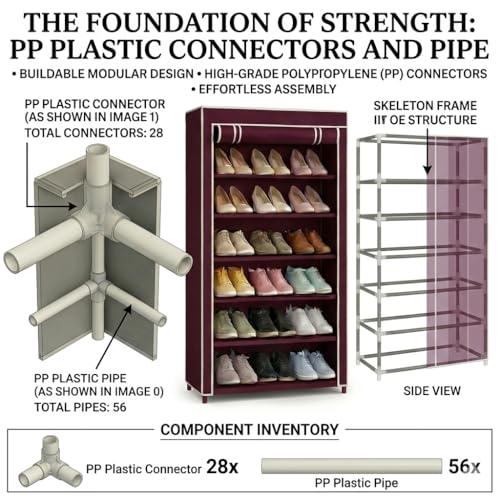 Image of Collapsible Shoe Rack PVC and Plastic Shoe Rack 6 Shelves for homeand Office Storage Maroon