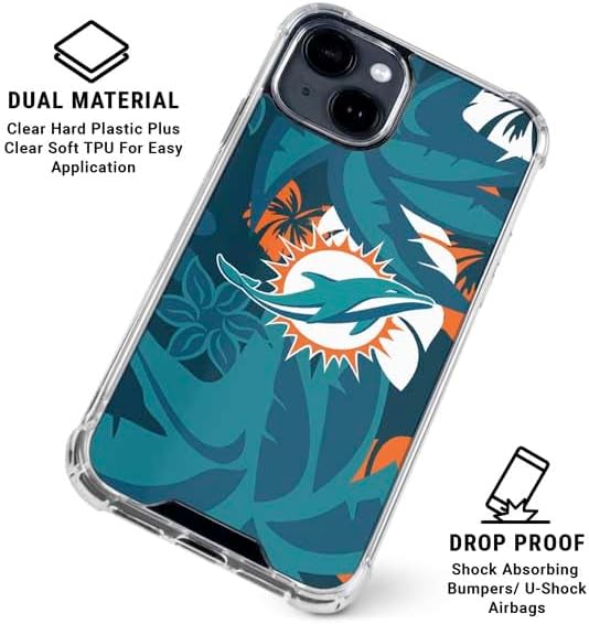 Skinit Clear Phone Case Compatible with iPhone 15 - Officially Licensed NFL Miami Dolphins Tropical Print Design
