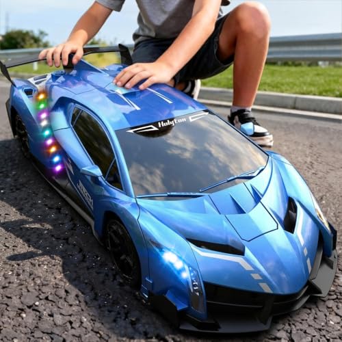 Holyton Big 1:10 Scale Transform RC Car & Robot – One-Button Transformation, Gesture Sensing, LED Lights, Music & Fog Spray, 2 Batteries 80 Mins Play, Birthday Gift for Boys Girls Ages 3-12