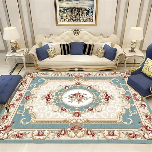 Tapis geant fleurs vintage bleu et rouge grand tapis de sol - 2