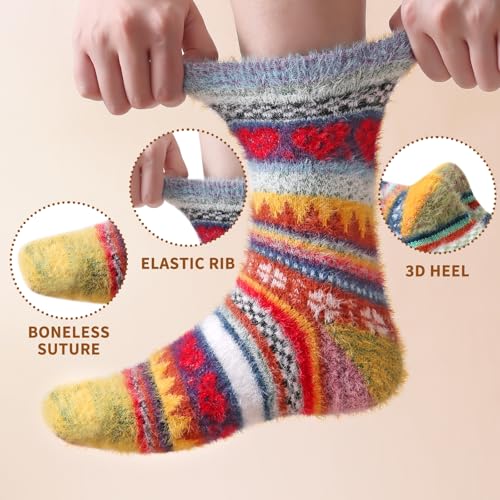 Image of SISOSOCK 5 Pairs Fuzzy Soft Cozy Comfortable Socks for Women, Casual Sleep Comfy Socks, Perfect Warm Winter Gifts for Women