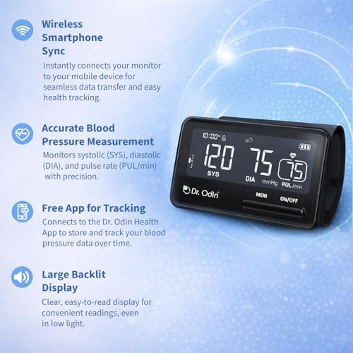 Image of Dr. Odin OBP201BT Digital Blood Pressure Monitor with Smart App Connectivity, Tubeless Design, Large LCD Display, Accurate One-Touch Operation with Type-C Cable (Black)