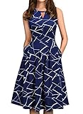 Sureple Work Dresses for Women Sleeveless O Neck V Keyhole White Navy Stripes Vacation Casual Party...