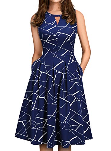 Sureple Work Dresses for Women Sleeveless O Neck V Keyhole White Navy Stripes Vacation Casual Party...