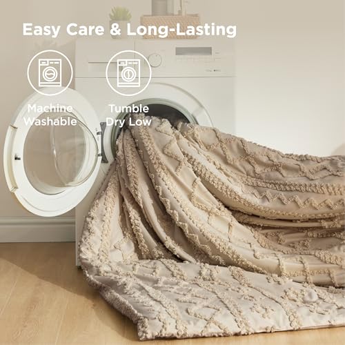 Image of Bedsure Tufted Boho Comforter Set Oversized Queen - Light Brown Boho Bed Set, GentleSoft 3 Pieces Farmhouse-Style Embroidery Bedding, Gifts for Woman, Soft Jacquard Kids' Comforter for All Seasons
