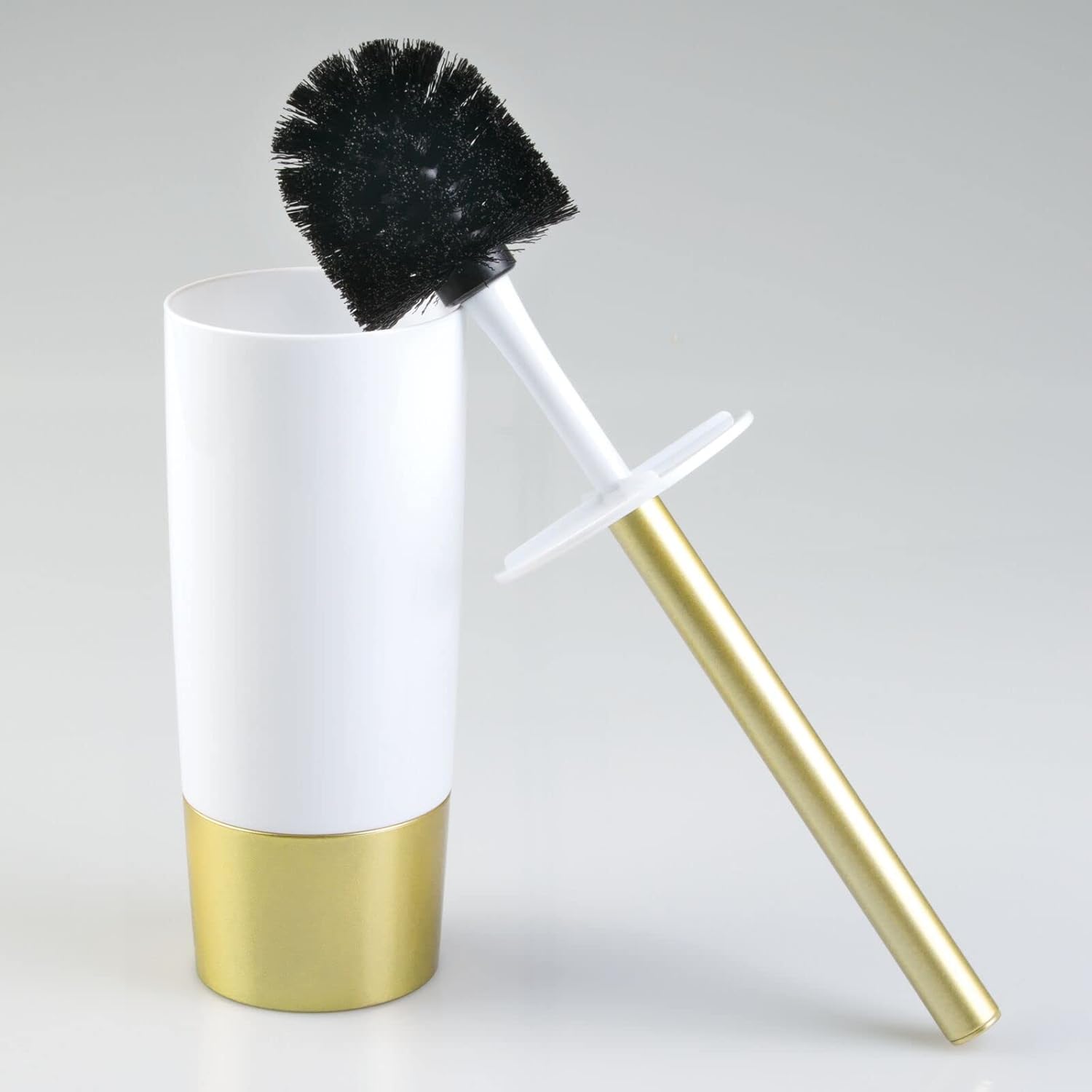 Amazon Crazy 🔥 Deals mDesign Decorative Compact Freestanding Plastic Toilet Bowl Brush and Holder for Bathroom Storage and Organization - Metal Handle/Base - Space Saving, Sturdy, Deep Cleaning - White/Gold Brass Black Friday 🔥 mDesign Decorative Compact Freestanding Plastic Toilet Bowl Brush and Holder for Bathroom Storage and Organization - Metal Handle/Base - Space Saving, Sturdy, Deep Cleaning - White/Gold Brass