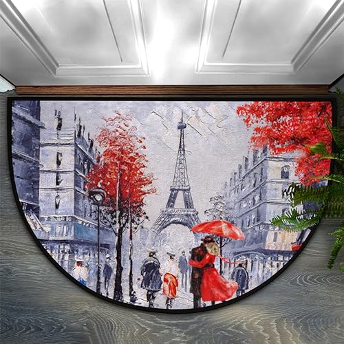 DOHOATI Halbrunde Haustürmatte Paris Straße Paar Eiffelturm Eingang Weiche Fußmatte rutschfeste...