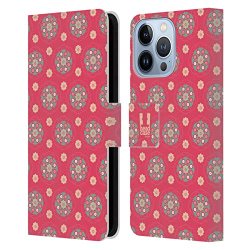 Funda de iPhone 13 Pro tipo libro con flores bohemias rosadas para uso diario