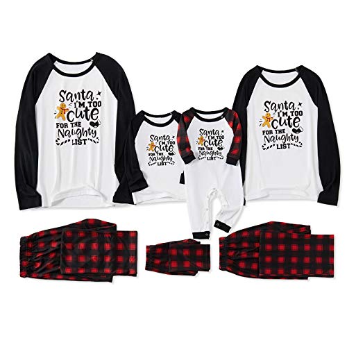 IFFEI Matching Family Pajamas Sets Christmas PJ's Sleepwear Letter Print Top and Plaid Pants