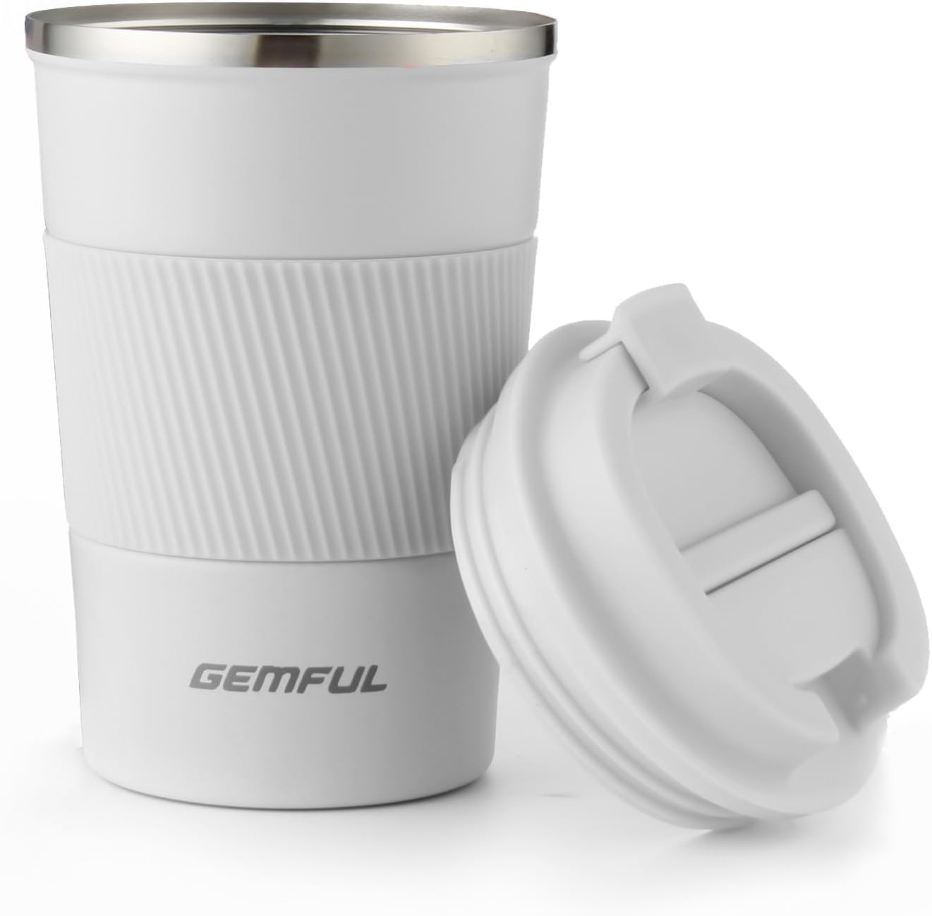 GEMFUL To Go Coffee Mug with Lid 13 oz Insulated Coffee Cups Spill Proof Travel Tumbler Leak Proof Vacuum Stainless Steel Reusable for Hot Cold Drinks Women Men (White)