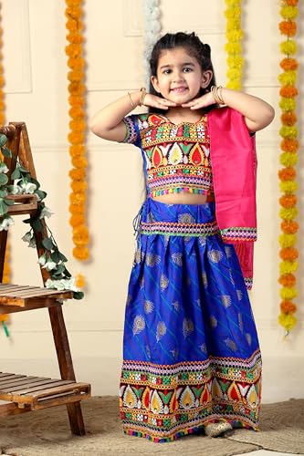Image of AHHAAAA Kids Embroidered Traditional Ghoomar Lehenga Choli |Chania Choli|Radha Dress|Navratri /Dandiya /Garba Dress with Dupatta for Girls Y0040