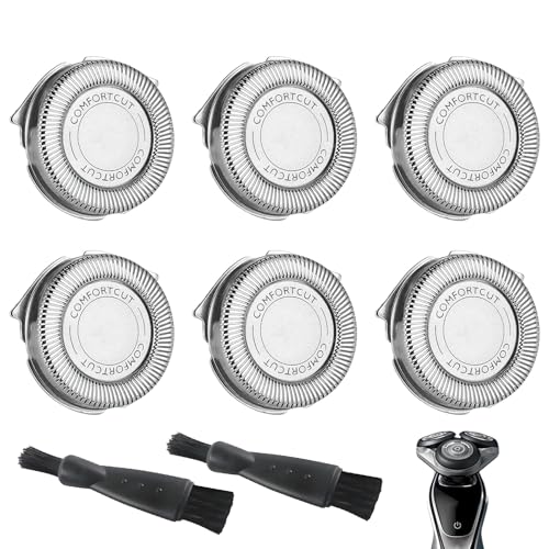 Lot de 6 Têtes de Rasoir pour Philips Série 5000, Lames de Rechange Compatibles SH30/5, Tete de Rasoir avec 2 Brosses de Nettoyage, Tête Rotative pour...