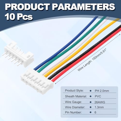 MECCANIXITY 20Pcs PH 2.0mm 6 Pin Conector miniatura 2