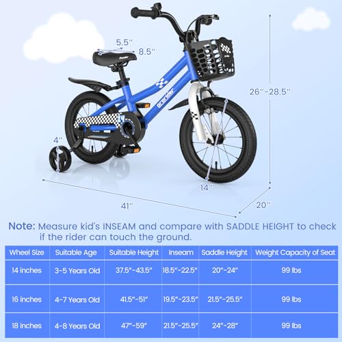 Image of BABY JOY Kids Bike, 12 14 16 18 Inch Boys Girls Bike for 3-8 Years w /Training Wheels, 20 Inch Children Bicycle for 8+ Teens w /Kickstand, Handbrake, Coaster Brake & Removable Basket, Sporty Bicycle