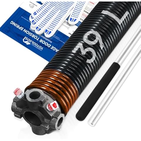 YoToolGDS Left Hand Wind（Black Cone）2" Garage Door Torsion Spring with Non-Slip Winding Bars & Gloves, High Precision Electrophoresis Black Coated, for Replacement, MIN 16,000 Cycles (0.273x2''x39'') Cover